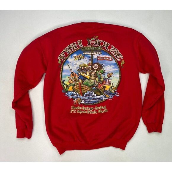VINTAGE Fish House Restaurant Ft Myers Beach Mermaid Sweatshirt Men Medium - Picture 1 of 6